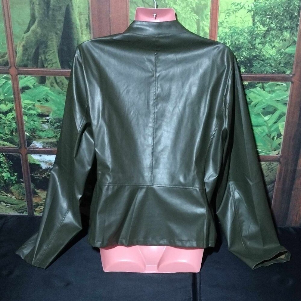 New Size XXL - Dark Green Vegan Leather Zipper Jacket - Picture 3 of 6